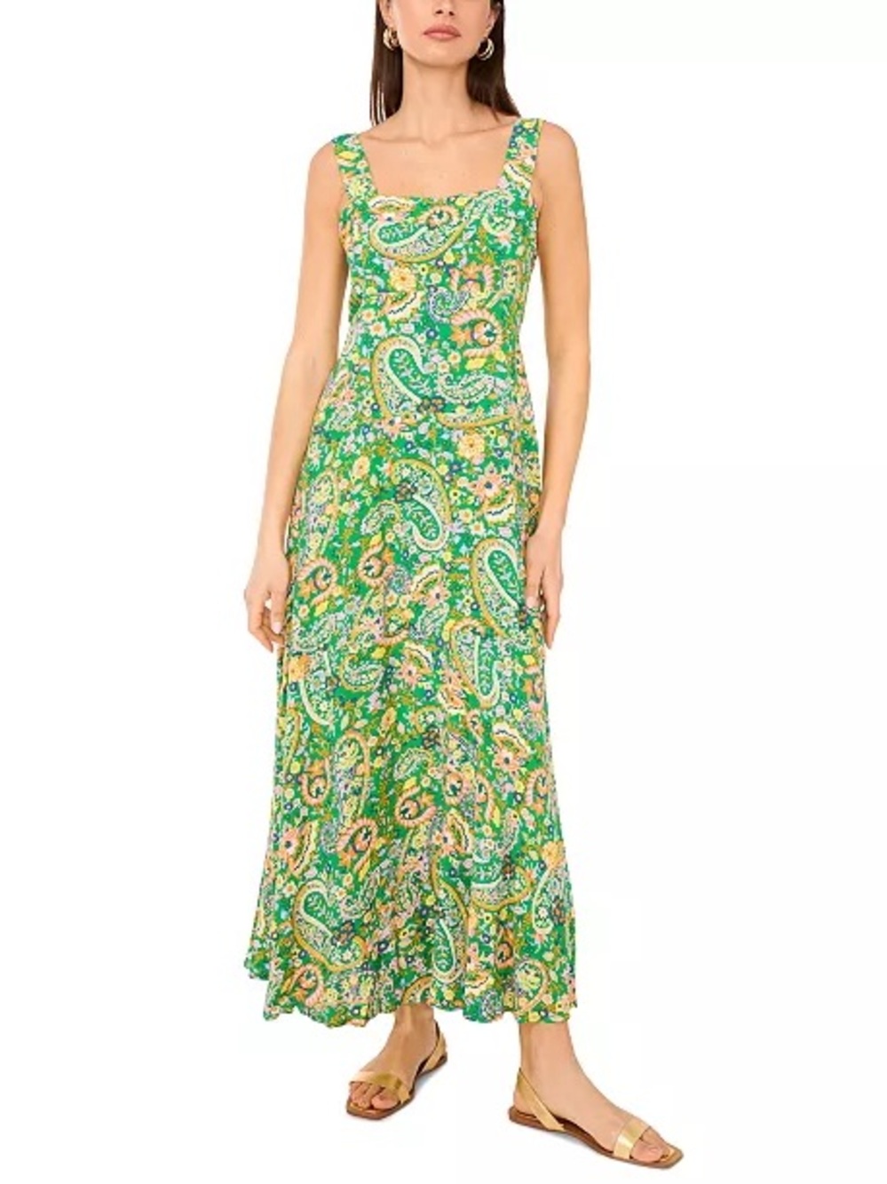 Paisley- Print Square-Neck Smocked-Back Sleeveless Maxi Dress size XS